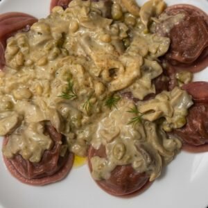 salsa de queso de almendras y champignones